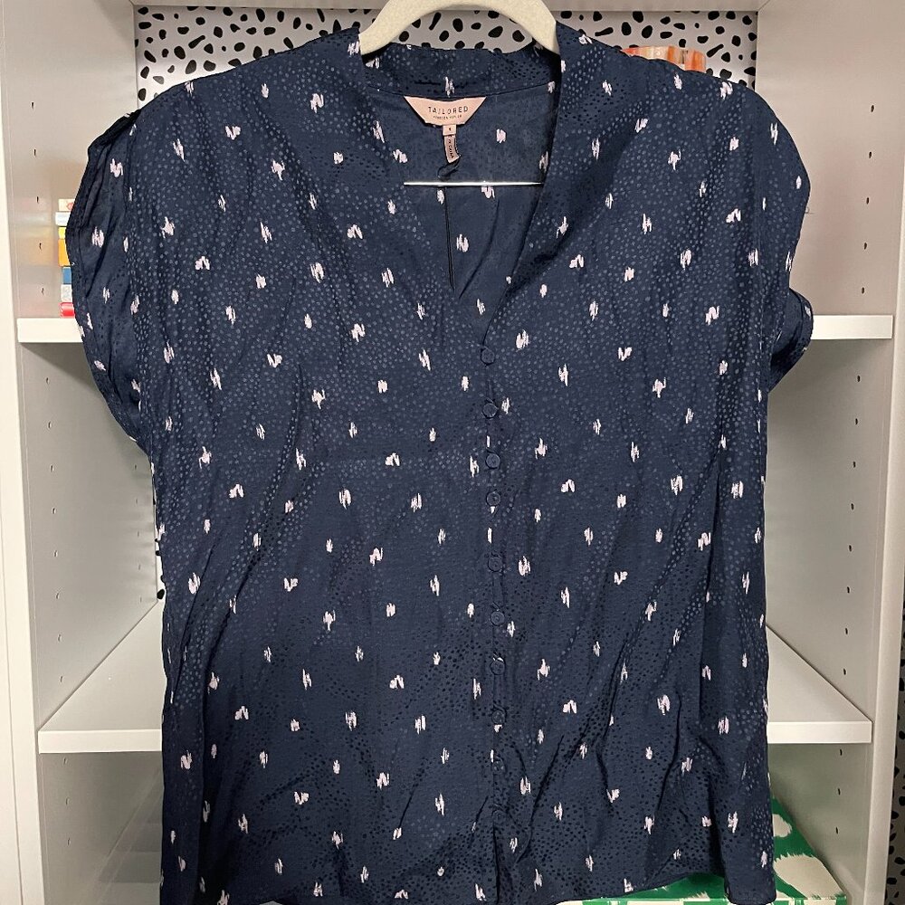 NEW Rebecca Taylor Silk Blouse Size 4 Dark Navy Dot MSRP $250